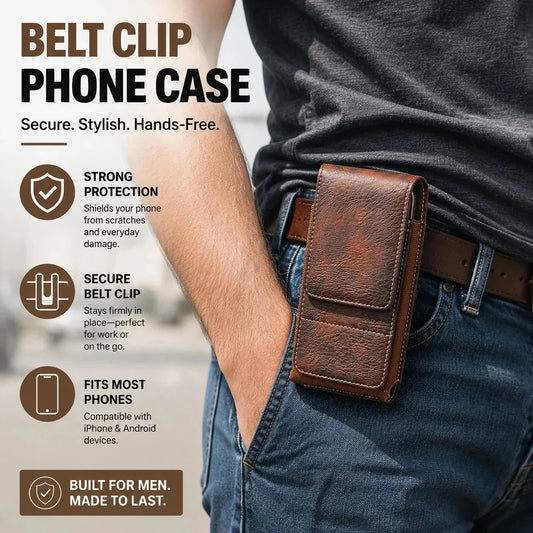 Premium Men's PU Leather Cell Phone Holster Pouch