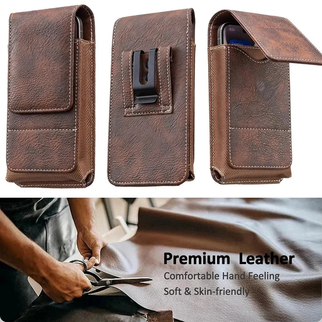 Premium Men's PU Leather Cell Phone Holster Pouch