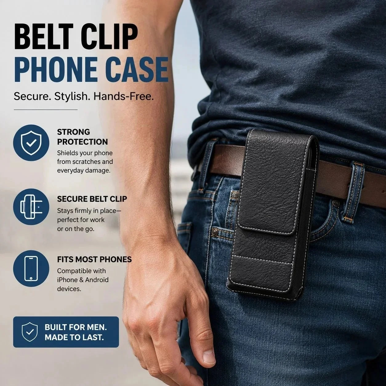 Premium Men's PU Leather Cell Phone Holster Pouch